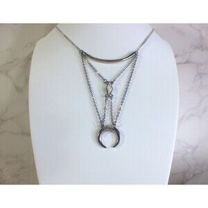 Crescent Moon Necklace Howlite Stone Rhinestones Silver Tone Gothic Boho